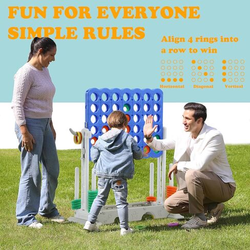 SDADI ارتفاع قابل للتعديل 3 في 1 عملاق 4 في صف واحد، لعبة جامبو 4 إلى النتيجة مع لعبة الجولف ومجموعة الرمي الدائري، لعبة الفناء الداخلي والخارجي للأطفال البالغين والعائلة، أزرق in Kuwait