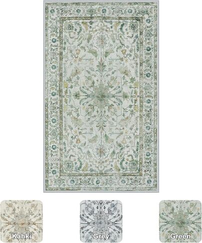 LIVEBOX 3x5 Area Rug, Non-Slip Machine Washable Rug, Sage Green Retro Kitchen Area Rugs Lightweight Floral Vintage Boho Rug for Entryway Bathroom Living Room in Saudi Arabia