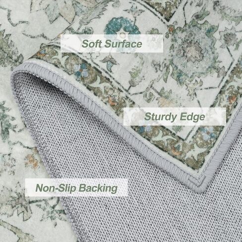 LIVEBOX 3x5 Area Rug, Non-Slip Machine Washable Rug, Sage Green Retro Kitchen Area Rugs Lightweight Floral Vintage Boho Rug for Entryway Bathroom Living Room in Saudi Arabia