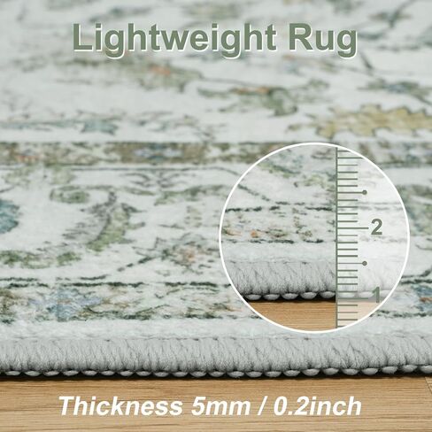 LIVEBOX 3x5 Area Rug, Non-Slip Machine Washable Rug, Sage Green Retro Kitchen Area Rugs Lightweight Floral Vintage Boho Rug for Entryway Bathroom Living Room in Saudi Arabia