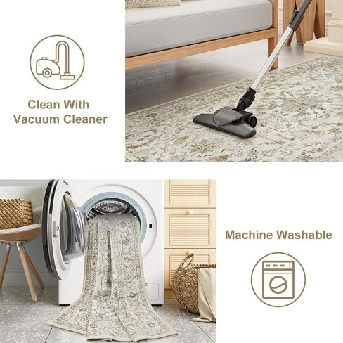 LIVEBOX 3x5 Area Rug, Non-Slip Machine Washable Rug, Sage Green Retro Kitchen Area Rugs Lightweight Floral Vintage Boho Rug for Entryway Bathroom Living Room in Saudi Arabia