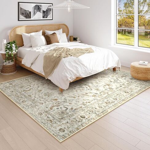 LIVEBOX 3x5 Area Rug, Non-Slip Machine Washable Rug, Sage Green Retro Kitchen Area Rugs Lightweight Floral Vintage Boho Rug for Entryway Bathroom Living Room in Saudi Arabia