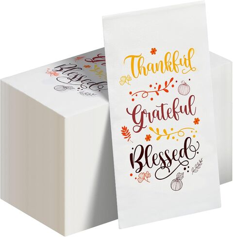 100 Packs Thanksgiving Napkins Thankful Grateful Blessed Decoration Napkins Fall Cocktail Beverage Hand Paper Towels for Thanksgiving Party Supplies Tableware Decor,16 x 13 Inches in Kuwait
