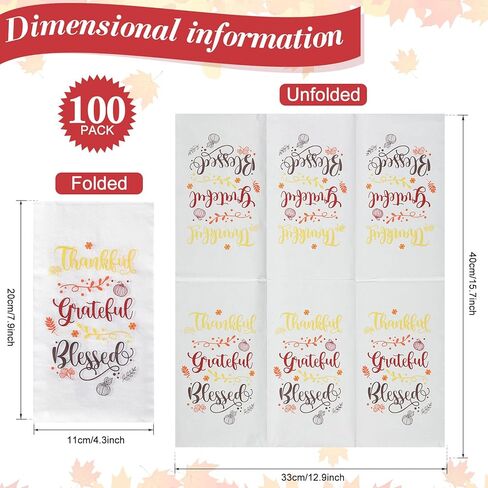 100 Packs Thanksgiving Napkins Thankful Grateful Blessed Decoration Napkins Fall Cocktail Beverage Hand Paper Towels for Thanksgiving Party Supplies Tableware Decor,16 x 13 Inches in Kuwait