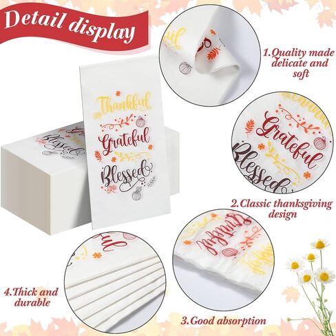100 Packs Thanksgiving Napkins Thankful Grateful Blessed Decoration Napkins Fall Cocktail Beverage Hand Paper Towels for Thanksgiving Party Supplies Tableware Decor,16 x 13 Inches in Kuwait