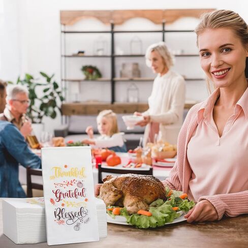 100 Packs Thanksgiving Napkins Thankful Grateful Blessed Decoration Napkins Fall Cocktail Beverage Hand Paper Towels for Thanksgiving Party Supplies Tableware Decor,16 x 13 Inches in Kuwait