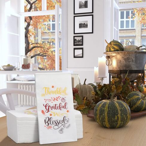 100 Packs Thanksgiving Napkins Thankful Grateful Blessed Decoration Napkins Fall Cocktail Beverage Hand Paper Towels for Thanksgiving Party Supplies Tableware Decor,16 x 13 Inches in Kuwait