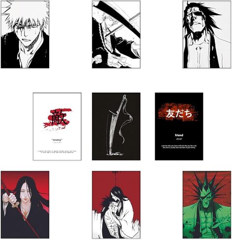 Ouroboros Art & Design - مغامرة Ichigo: Bleach Anime Art Gallery - ملصقات إصدار خاص من الرسوم المتحركة Bleach Manga Anime - 9 قطع - 300 جرام لكل متر مربع - 8x10 بوصة - غير مؤطرة in Kuwait