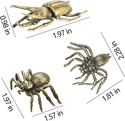 3Pcs Brass Spider & Beetle Statue, Solid Metal Animal Figurine Ornament, Small Spider & Beetle Sculpture for Home Office Garden Desktop Decor (Statue-03) in Saudi Arabia