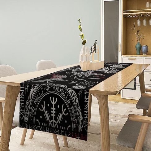 مفرش طاولة Viking Raven Tree of Life Vegvisir، حامل تلفزيون من الكتان، مفرش طاولة طويل للغاية لحفلات الزفاف وعطلات متعدد الألوان 13 × 36 بوصة in Saudi Arabia