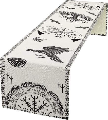 مفرش طاولة Viking Raven Tree of Life Vegvisir، حامل تلفزيون من الكتان، مفرش طاولة طويل للغاية لحفلات الزفاف وعطلات متعدد الألوان 13 × 36 بوصة in Saudi Arabia