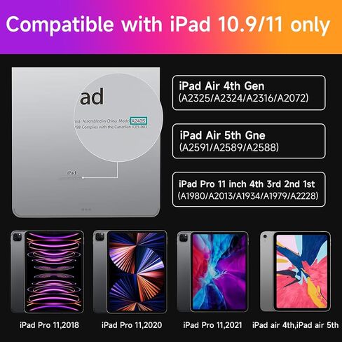 حافظة HOU iPad Pro 11 بوصة مع لوحة مفاتيح (M4,2024، فقط)، لوحة مفاتيح سحرية iPad Pro 11 بوصة (الجيل الخامس) حافظة لوحة مفاتيح لجهاز iPad Pro 11 بوصة (M4)، لوحة تتبع متعددة اللمس، 7 ألوان خلفية، مجموعة سهلة ،أسود in Saudi Arabia