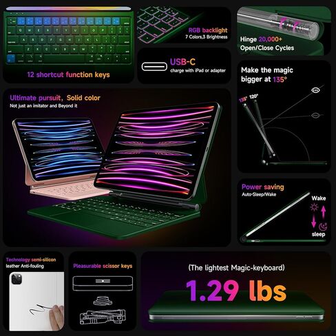 حافظة HOU iPad Pro 11 بوصة مع لوحة مفاتيح (M4,2024، فقط)، لوحة مفاتيح سحرية iPad Pro 11 بوصة (الجيل الخامس) حافظة لوحة مفاتيح لجهاز iPad Pro 11 بوصة (M4)، لوحة تتبع متعددة اللمس، 7 ألوان خلفية، مجموعة سهلة ،أسود in Saudi Arabia