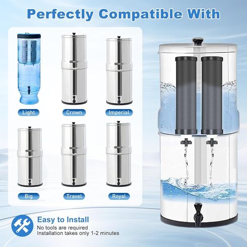 استبدال فلتر المياه لعناصر التنقية السوداء Berkey® BB9-2®، مرشحات الكربون المنشط المتوافقة مع نظام تنقية المياه Berkey Gravity، عبوة من 6 قطع in Kuwait