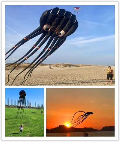 طائرة ورقية عملاقة ثلاثية الأبعاد بحجم 24 قدمًا كبيرة جدًا لوحش البحر كابتن الأخطبوط مع مقبض وخيط، طائرة ورقية ضخمة للبالغين والأطفال والأولاد والبنات وأنشطة الألعاب العائلية لرحلات الشاطئ والمتنزه في الهواء الطلق in Kuwait