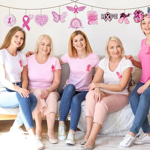 Sintuff 36 Pieces Breast Cancer Awareness Decorations Wooden Pink Ribbon Ornaments for Tree Pink Ribbon Party Hanging Decoration Wooden Pink Ribbon Decorations for Tree Breast Cancer Awareness Month in Saudi Arabia