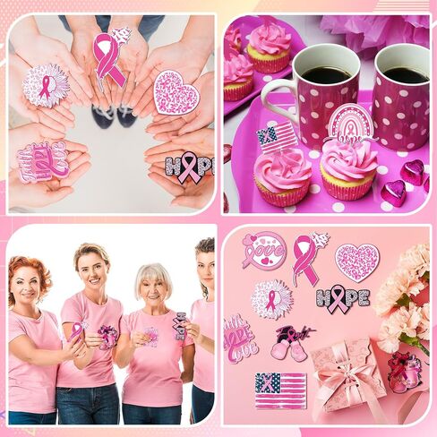 Sintuff 36 Pieces Breast Cancer Awareness Decorations Wooden Pink Ribbon Ornaments for Tree Pink Ribbon Party Hanging Decoration Wooden Pink Ribbon Decorations for Tree Breast Cancer Awareness Month in Saudi Arabia