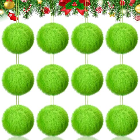 12 Pcs Lime Green Furry Christmas Ball Ornaments Furry Elf Ornaments for Tree Green Christmas Hanging Decorations Soft Faux Fur Pom Pom Ball Ornaments for Christmas Party Tree Home Supplies in Saudi Arabia