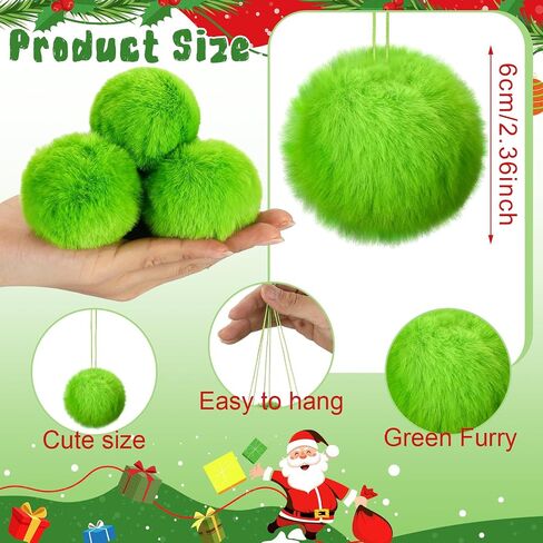12 Pcs Lime Green Furry Christmas Ball Ornaments Furry Elf Ornaments for Tree Green Christmas Hanging Decorations Soft Faux Fur Pom Pom Ball Ornaments for Christmas Party Tree Home Supplies in Saudi Arabia
