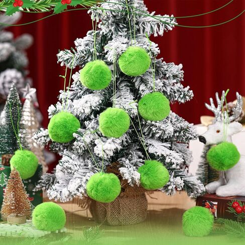 12 Pcs Lime Green Furry Christmas Ball Ornaments Furry Elf Ornaments for Tree Green Christmas Hanging Decorations Soft Faux Fur Pom Pom Ball Ornaments for Christmas Party Tree Home Supplies in Saudi Arabia