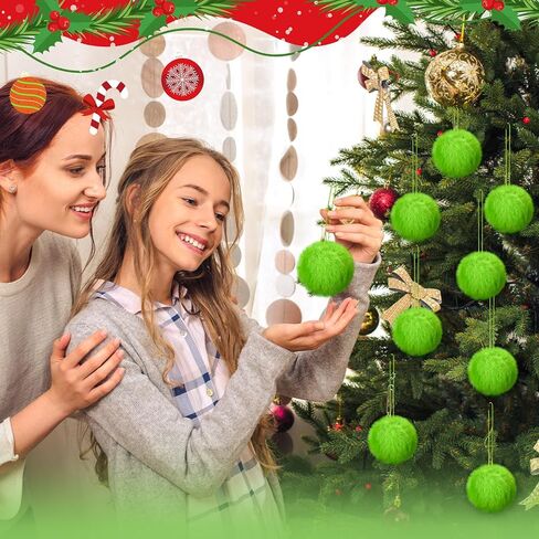12 Pcs Lime Green Furry Christmas Ball Ornaments Furry Elf Ornaments for Tree Green Christmas Hanging Decorations Soft Faux Fur Pom Pom Ball Ornaments for Christmas Party Tree Home Supplies in Saudi Arabia