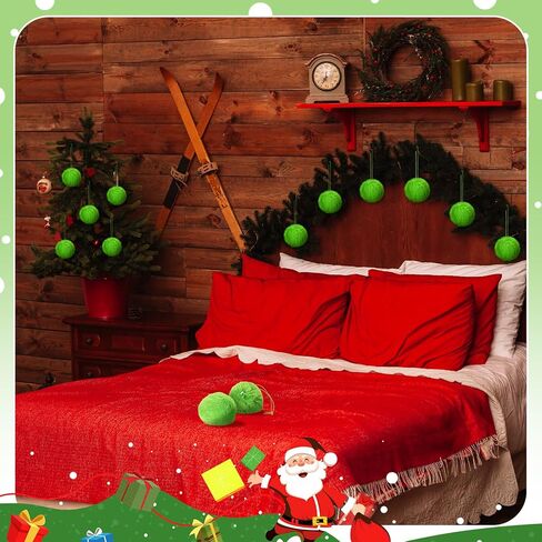 12 Pcs Lime Green Furry Christmas Ball Ornaments Furry Elf Ornaments for Tree Green Christmas Hanging Decorations Soft Faux Fur Pom Pom Ball Ornaments for Christmas Party Tree Home Supplies in Saudi Arabia