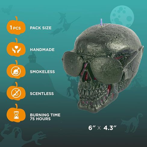 CANDWAX 6x4.3 inch Black Red Skull Candle - Ideal as Spell Candles and Halloween Candles - Themed Candles for Spooky Halloween Decorations - Red Inside, Big Size in Kuwait