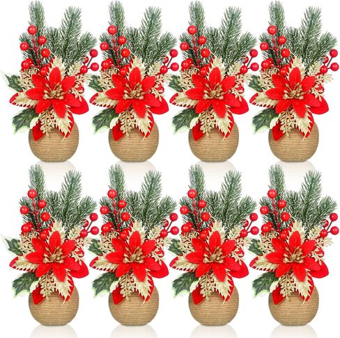 Zeyune عيد الميلاد البونسيتة زهور عيد الميلاد الاصطناعية الزهور الحمراء الجدول الأعلى كوز الصنوبر البونسيتة والتوت هولي ترتيبات زهرة الحرير في وعاء ديكور الخضرة عطلة عيد الميلاد ديكور المنزل (4 قطع) in Saudi Arabia