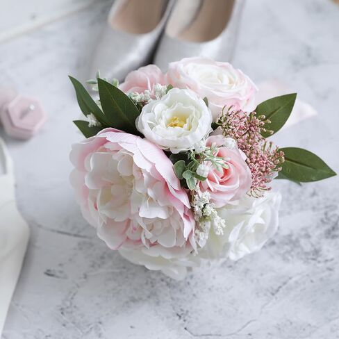 ponatia Purple Wedding Bouquets for Bride Bridesmaid, Cream Wedding Artificial Roses Flowers for Wedding Bouquets Ceremony, Anniversary (Purple & Cream) in Kuwait