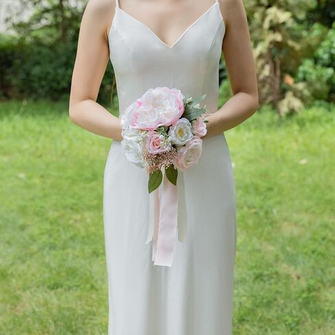 ponatia Purple Wedding Bouquets for Bride Bridesmaid, Cream Wedding Artificial Roses Flowers for Wedding Bouquets Ceremony, Anniversary (Purple & Cream) in Kuwait