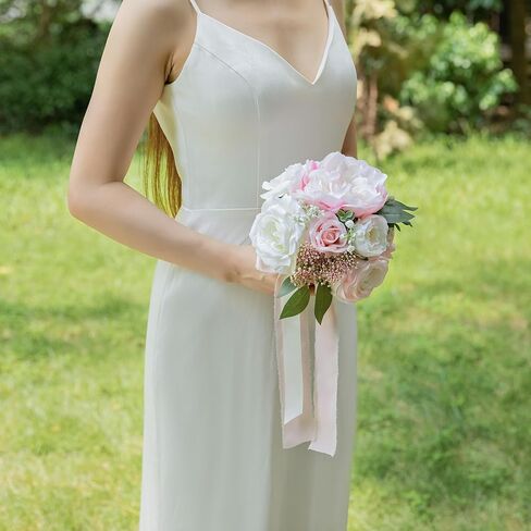 ponatia Purple Wedding Bouquets for Bride Bridesmaid, Cream Wedding Artificial Roses Flowers for Wedding Bouquets Ceremony, Anniversary (Purple & Cream) in Kuwait