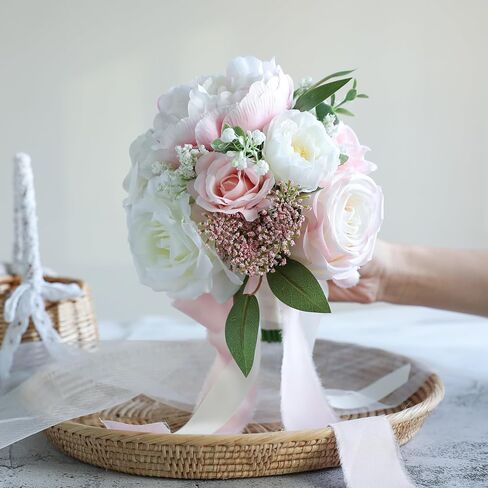 ponatia Purple Wedding Bouquets for Bride Bridesmaid, Cream Wedding Artificial Roses Flowers for Wedding Bouquets Ceremony, Anniversary (Purple & Cream) in Kuwait