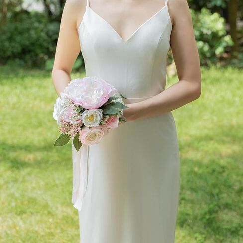 ponatia Purple Wedding Bouquets for Bride Bridesmaid, Cream Wedding Artificial Roses Flowers for Wedding Bouquets Ceremony, Anniversary (Purple & Cream) in Kuwait