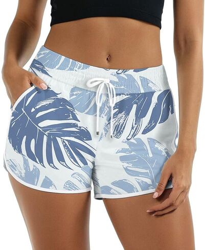 Cromoncent Women Beach Board Shorts,Summer Tropical Drawstring Shorts Hawaiian Swim Shorts for Women with Pockets in Kuwait