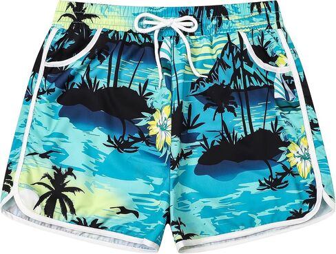 Cromoncent Women Beach Board Shorts,Summer Tropical Drawstring Shorts Hawaiian Swim Shorts for Women with Pockets in Kuwait