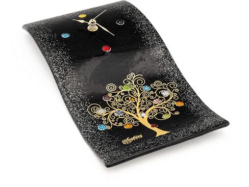 ساعة حائط Sospiri Venezia آلية صامتة من زجاج مورانو مزينة بالمورين وهدية أوراق الذهب مصنوعة يدويًا في إيطاليا (10x30) in Kuwait