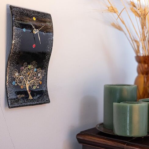 ساعة حائط Sospiri Venezia آلية صامتة من زجاج مورانو مزينة بالمورين وهدية أوراق الذهب مصنوعة يدويًا في إيطاليا (10x30) in Kuwait