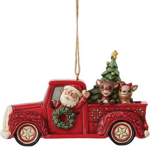 Enesco Jim Shore Rudolph The Red-Nosed Reindeer and Santa in Red Truck Hanging Ornament, 2.76 Inch, Multicolor in Saudi Arabia