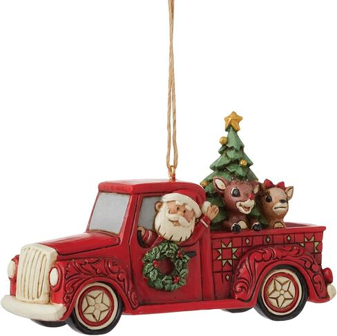 Enesco Jim Shore Rudolph The Red-Nosed Reindeer and Santa in Red Truck Hanging Ornament, 2.76 Inch, Multicolor in Saudi Arabia