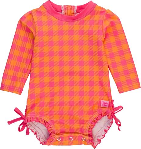 RuffleButts Bright Aqua Heart Polka Dot Long Sleeve One Piece Rash Guard - 6-12m in Saudi Arabia