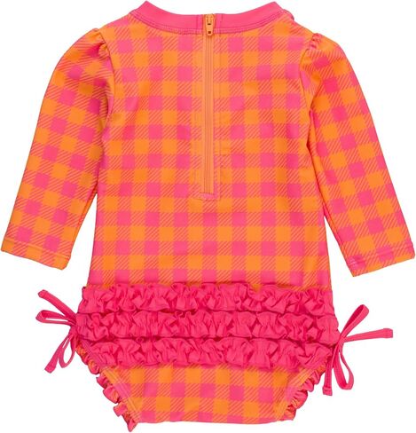 RuffleButts Bright Aqua Heart Polka Dot Long Sleeve One Piece Rash Guard - 6-12m in Saudi Arabia
