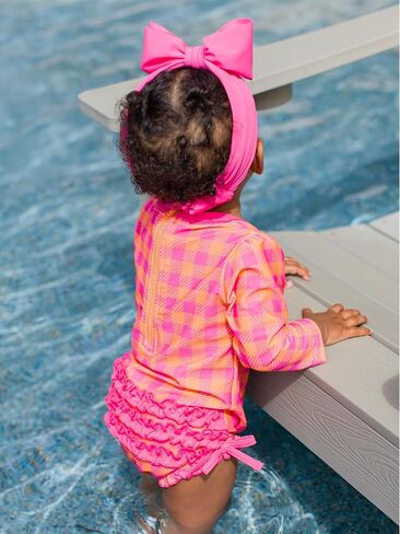 RuffleButts Bright Aqua Heart Polka Dot Long Sleeve One Piece Rash Guard - 6-12m in Saudi Arabia