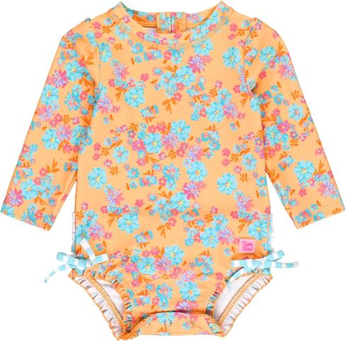 RuffleButts Bright Aqua Heart Polka Dot Long Sleeve One Piece Rash Guard - 6-12m in Saudi Arabia