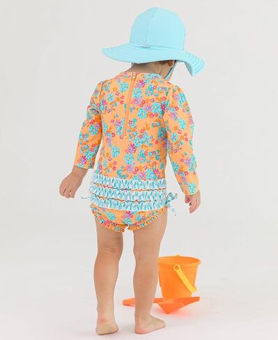 RuffleButts Bright Aqua Heart Polka Dot Long Sleeve One Piece Rash Guard - 6-12m in Saudi Arabia