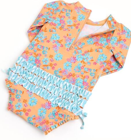 RuffleButts Bright Aqua Heart Polka Dot Long Sleeve One Piece Rash Guard - 6-12m in Saudi Arabia