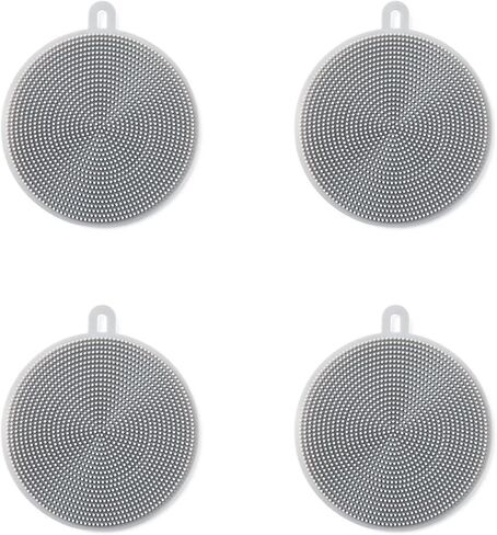 4PCS Silicone Dish Scrubber, Multipurpose Round Silicone Sponges Reusable Dish Brush Dish Brush for Kitchen Dish Dishes Fruits Vegetables(Gray) in Saudi Arabia