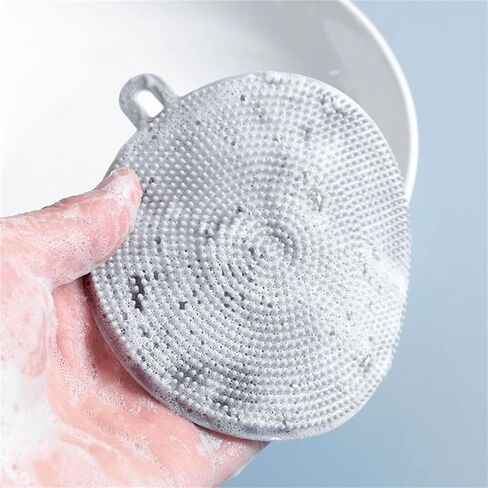 4PCS Silicone Dish Scrubber, Multipurpose Round Silicone Sponges Reusable Dish Brush Dish Brush for Kitchen Dish Dishes Fruits Vegetables(Gray) in Saudi Arabia