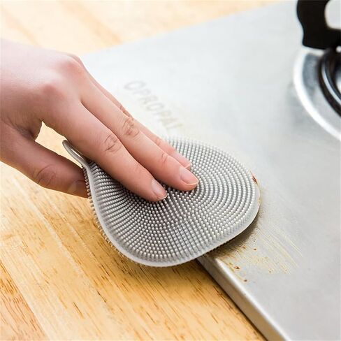 4PCS Silicone Dish Scrubber, Multipurpose Round Silicone Sponges Reusable Dish Brush Dish Brush for Kitchen Dish Dishes Fruits Vegetables(Gray) in Saudi Arabia