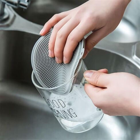 4PCS Silicone Dish Scrubber, Multipurpose Round Silicone Sponges Reusable Dish Brush Dish Brush for Kitchen Dish Dishes Fruits Vegetables(Gray) in Saudi Arabia