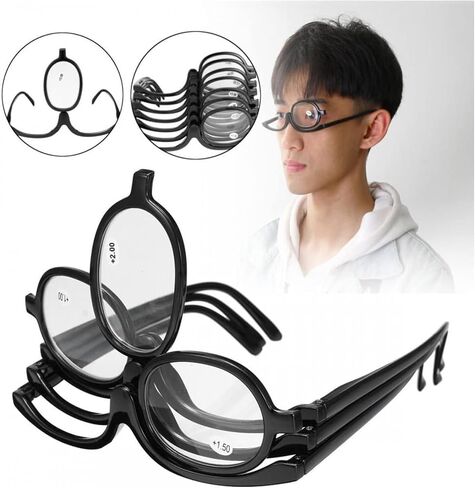 Magnifying Makeup Reading Glasses Flip Lens Make Up Eye Glasses for Women +1.00 ~ +4.00 in Saudi Arabia